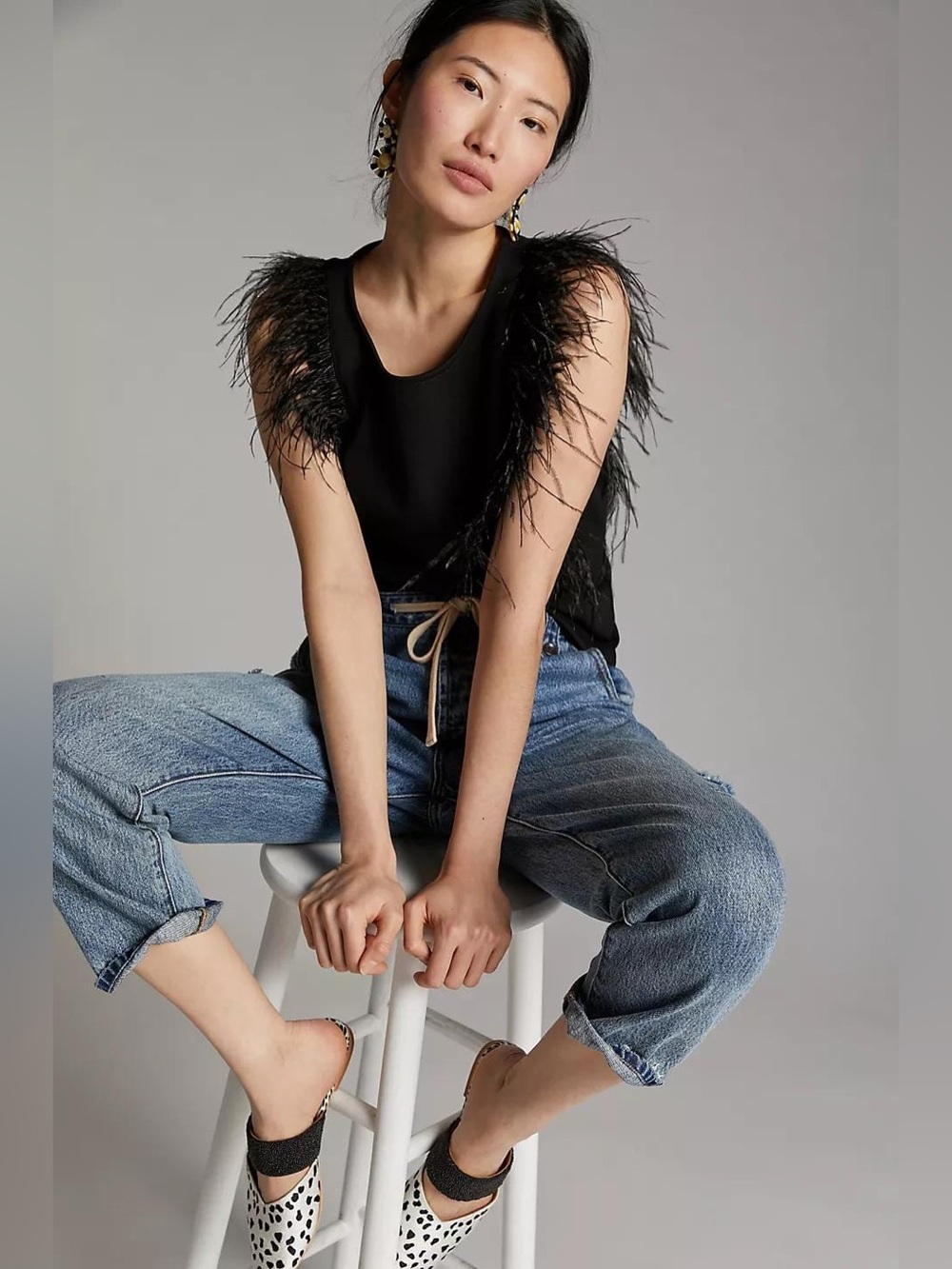 Anthropologie Eva Franco Sleeveless Feathered Top Blouse Black Size XS